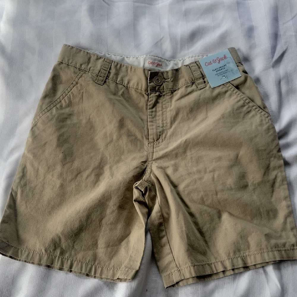Cat & Jack Flat Front Adjustable Waistband Tan Shorts, Size 10, NWT